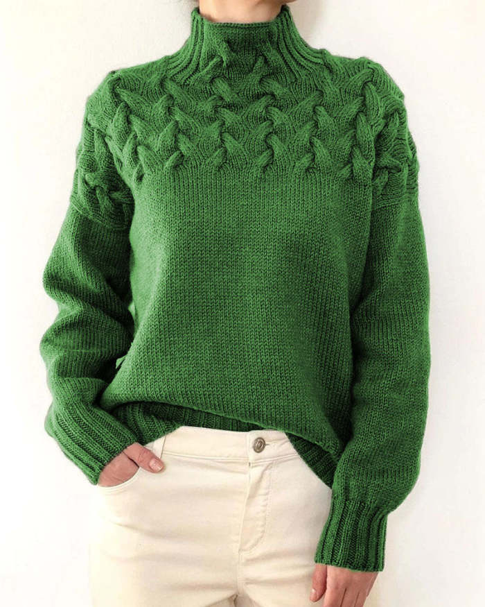 Unique braided turtleneck pullover sweater