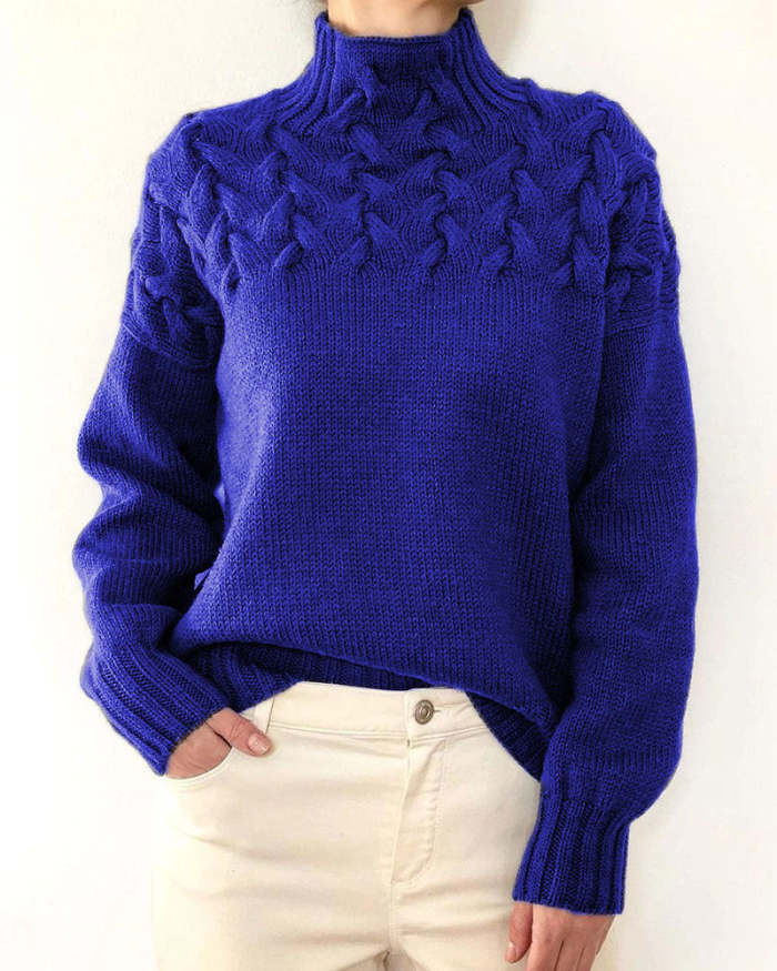 Unique braided turtleneck pullover sweater