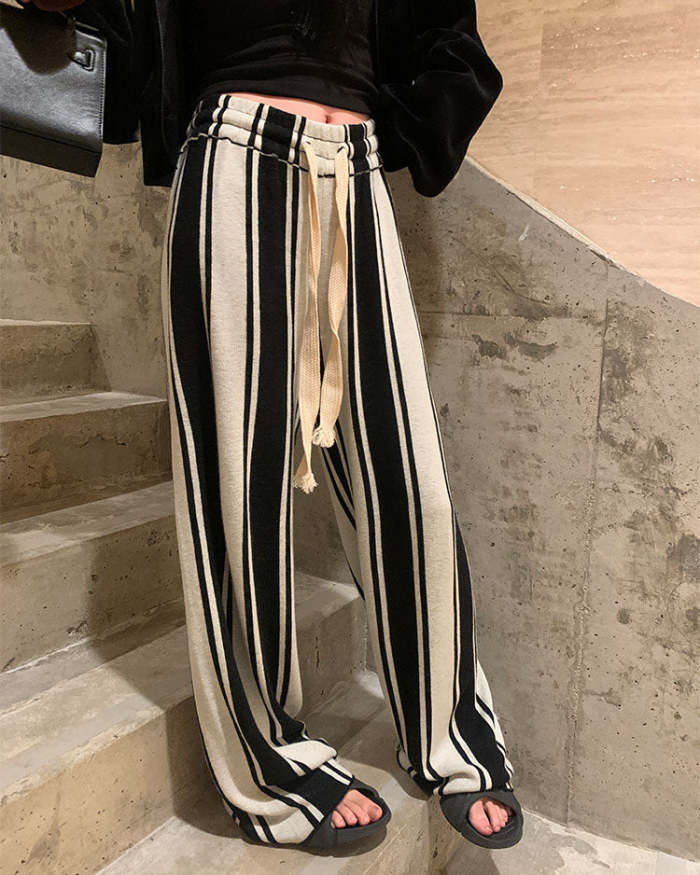 Striped knitted wide-leg pants