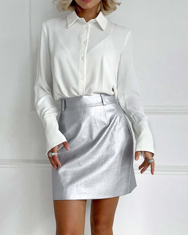 High-Waisted Silver A-line Mini Skirt