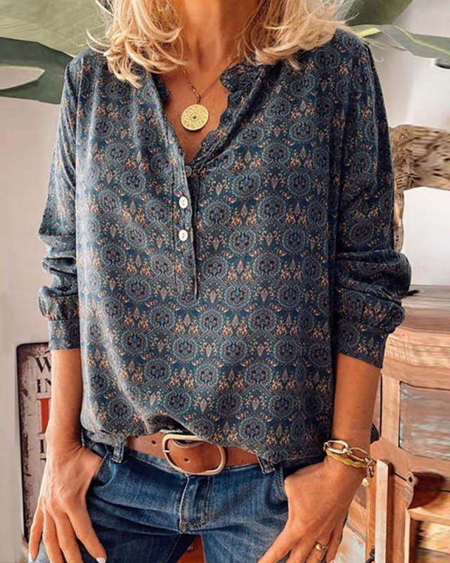 Retro printed button down collar shirt