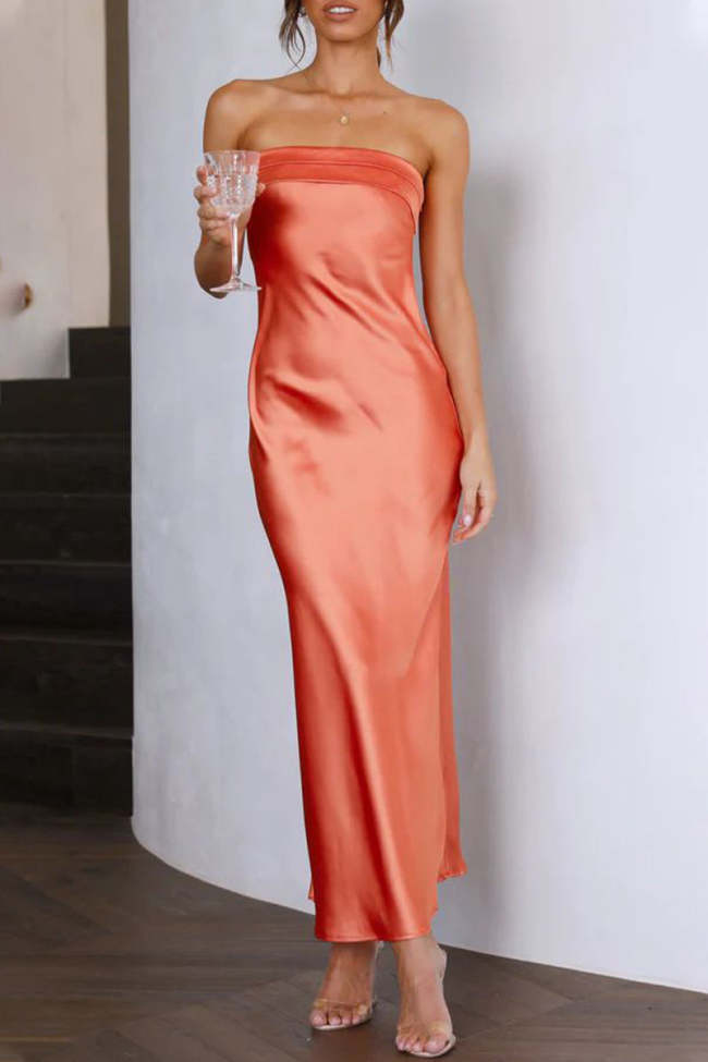 Sexy Solid Color Backless Weave Strapless One Step Skirt Dresses(4 Colors)