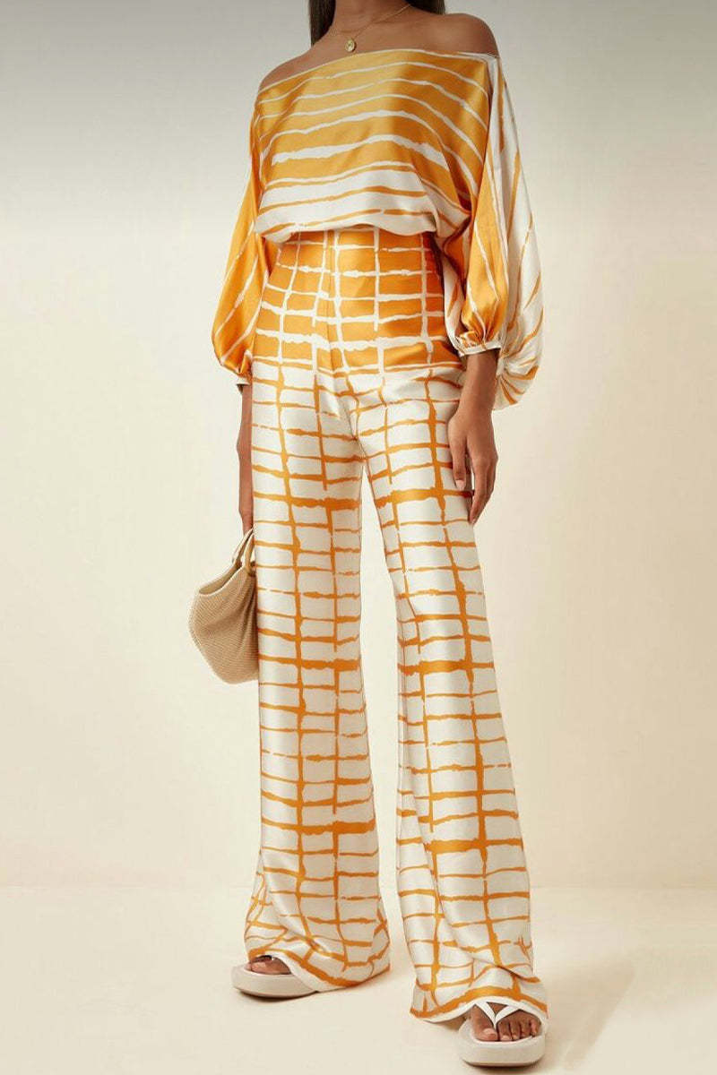 Elegant Print Patchwork V Neck Half Sleeve Two Pieces