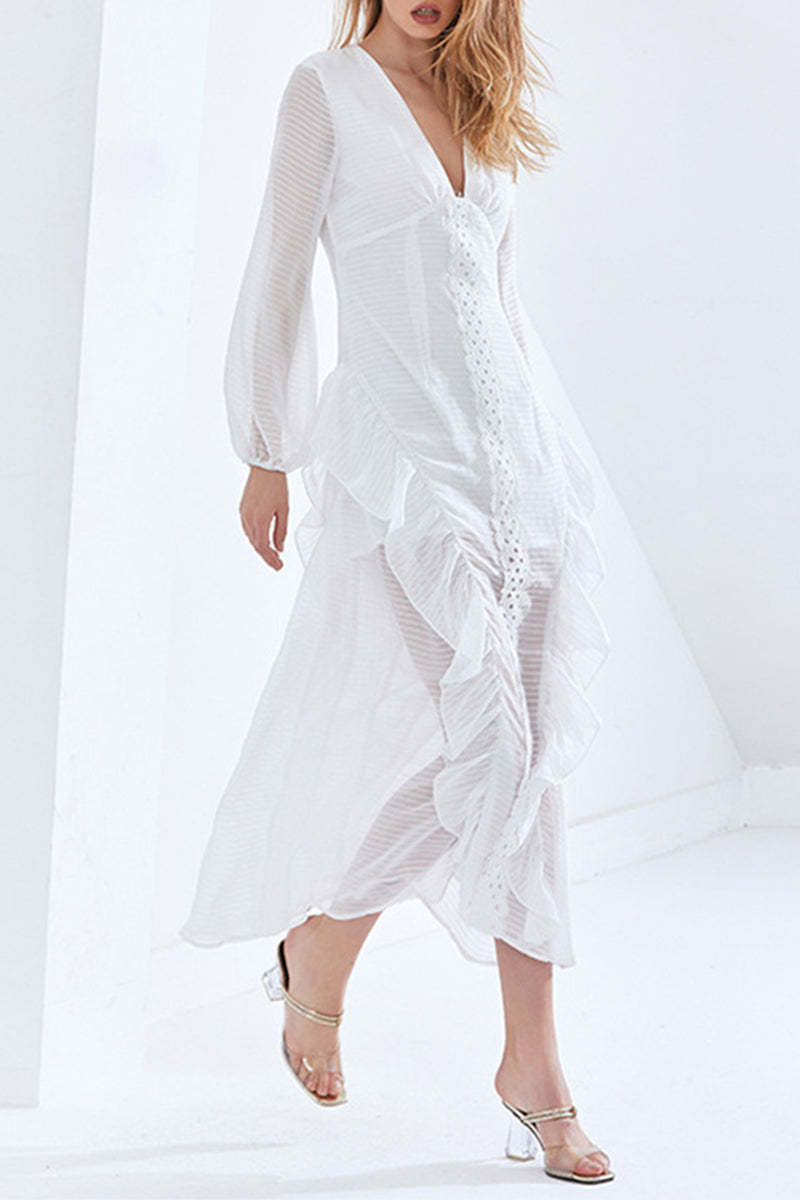 Sexy Vacation Solid Color See-Through Slit V Neck Sling Dresses main image 1