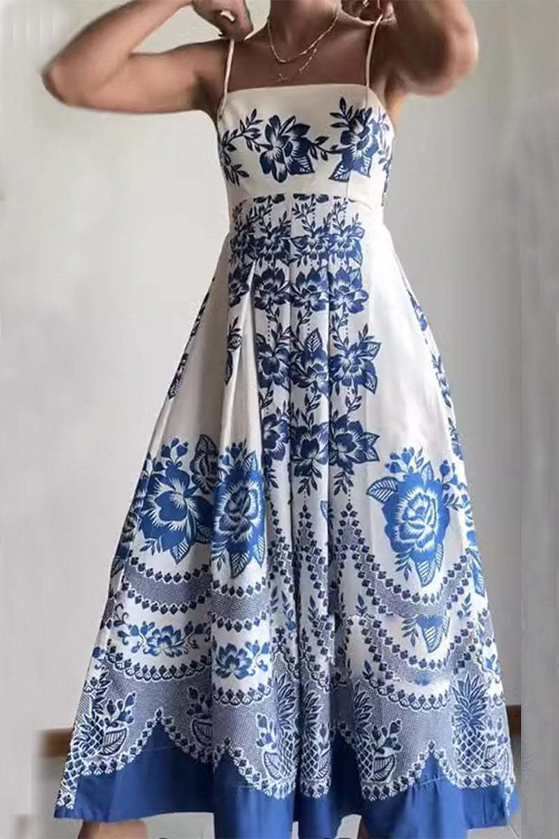 Casual Striped Print Patchwork Square Collar Sleeveless Dresses main image 0