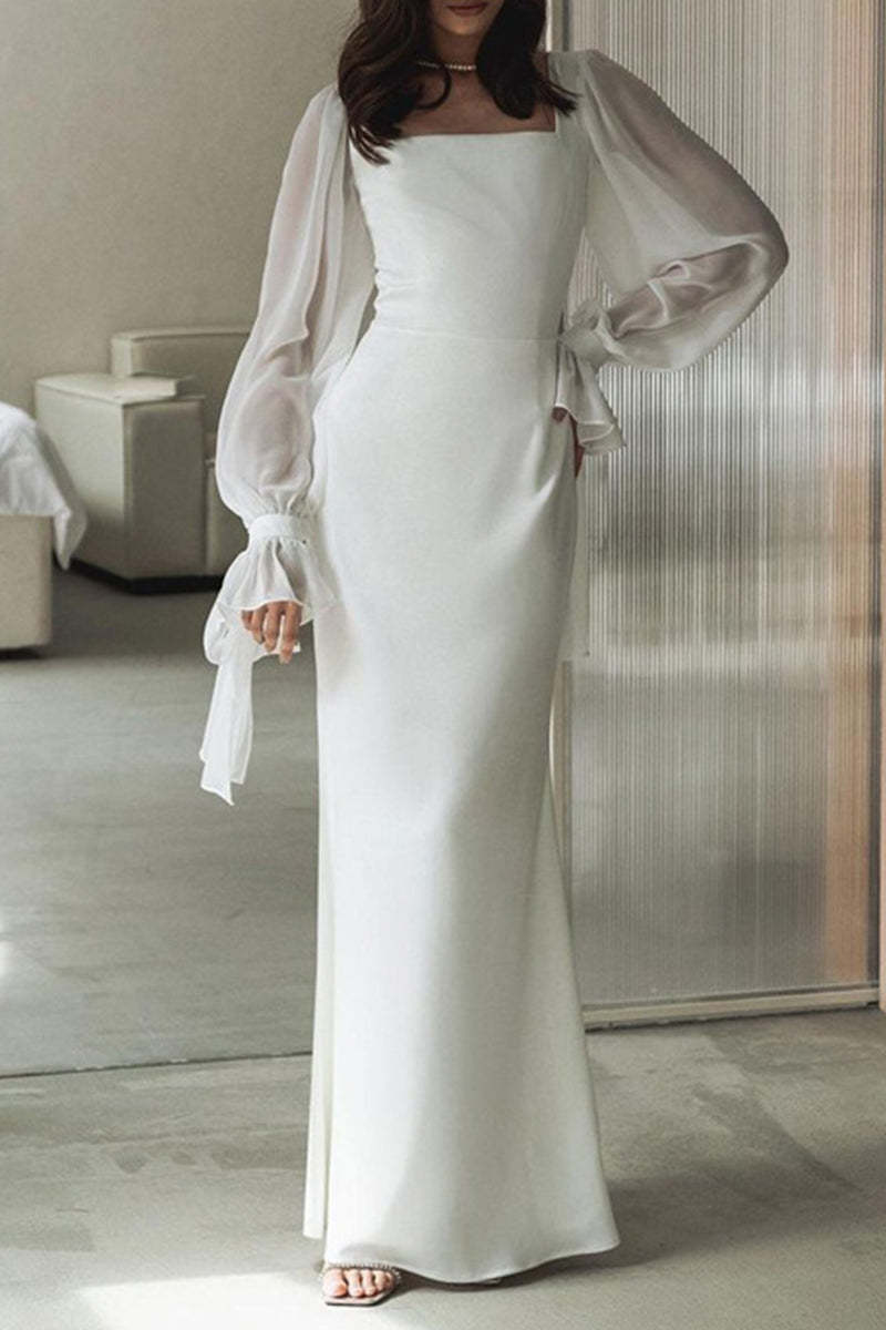 Sexy Solid Frenulum Backless Square Collar Dresses main image 0