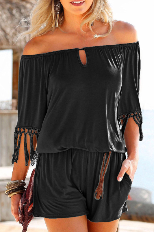 Casual Solid Without Belt Off the Shoulder Straight Rompers