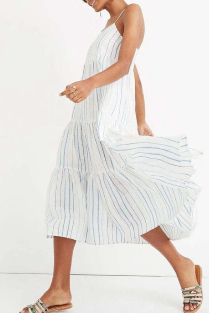 Fashion Sweet Striped Patchwork Spaghetti Strap Sling Dresses