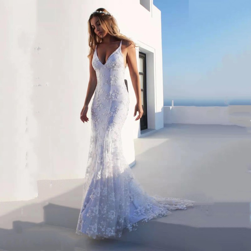 Fashion Spaghetti Strap Floral Lace Slit Cami Dress