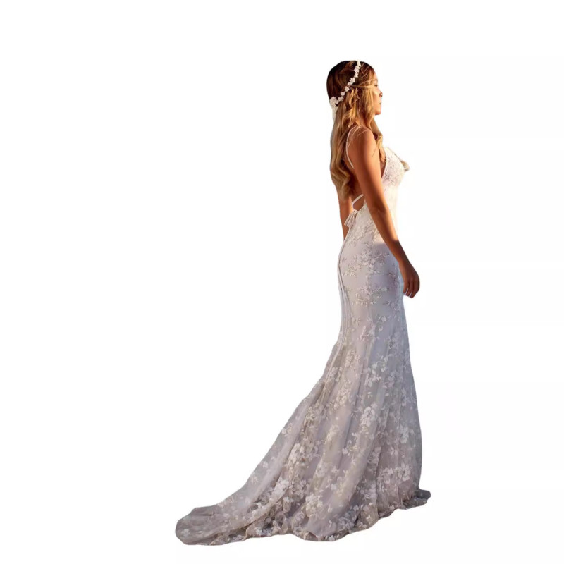 Fashion Spaghetti Strap Floral Lace Slit Cami Dress