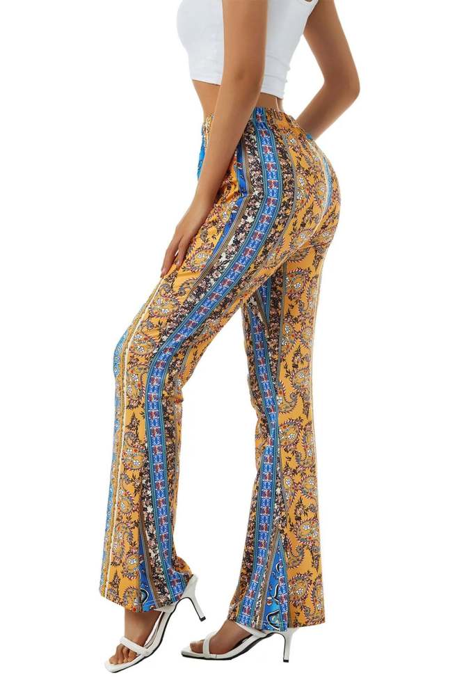 Printed High Elasticity Fitted Flared Leg Pants
