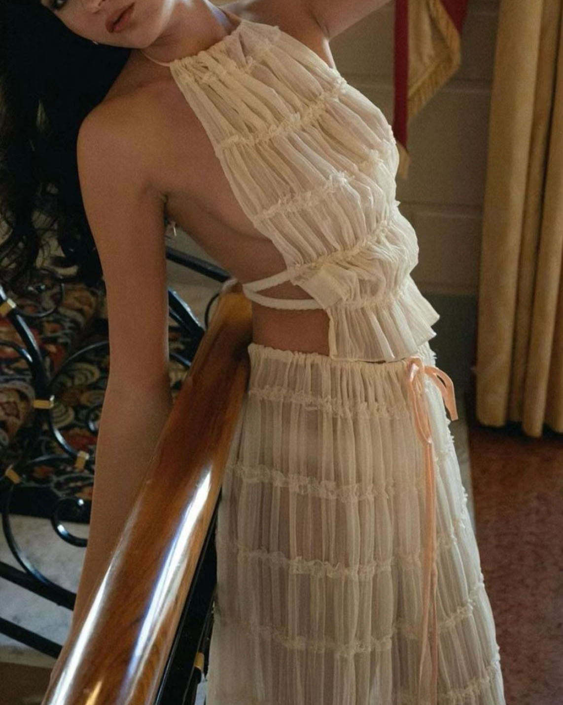 Tank Top and Belted Slit Maxi Skirt Set