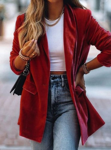 Plain Velvet Casual Jacket