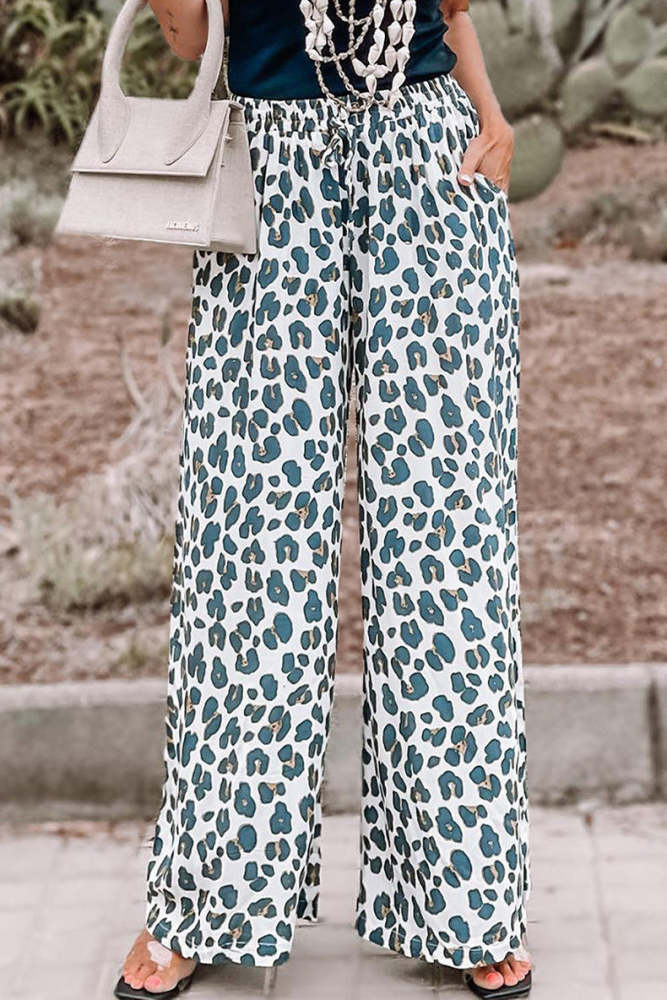 High-Waisted Leopard Wide Leg Pants