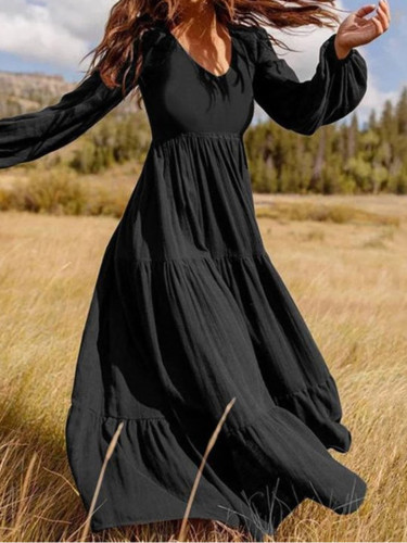 Commuter Temperament Women's Big Swing Dress Black Dresses