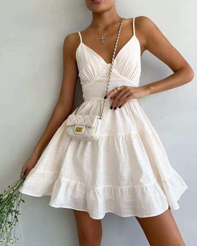 Beige Linen Cami Mini Dress