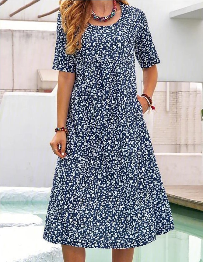 Casual Short Sleeve Crew Neck Floral Loose Short Dress main image 0