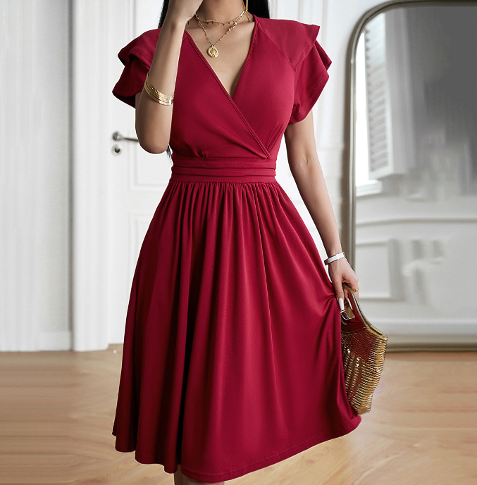V-Neck Short Sleeve Midi Dress main image 1