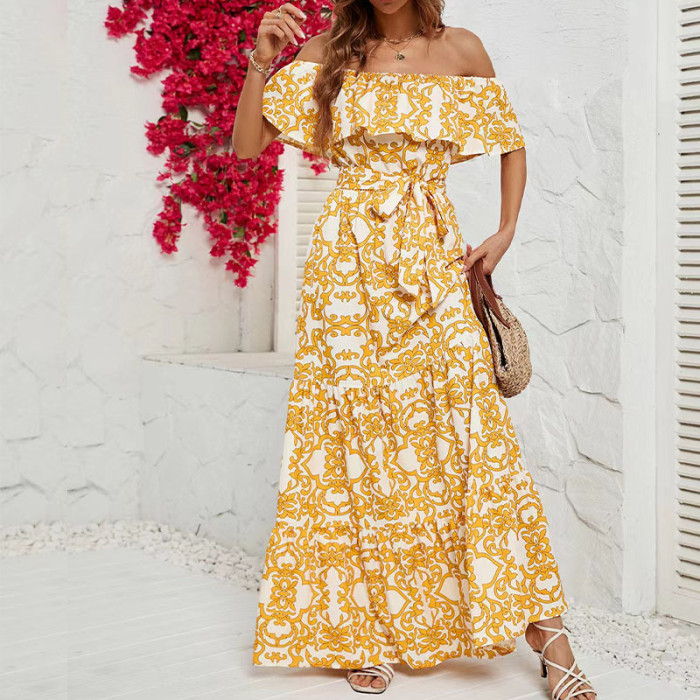 Elegant Strapless Hem slit Dress Women Maxi Dresses