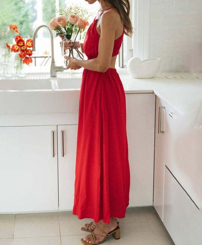 Chic Sleeveless Solid Color Slit Dress