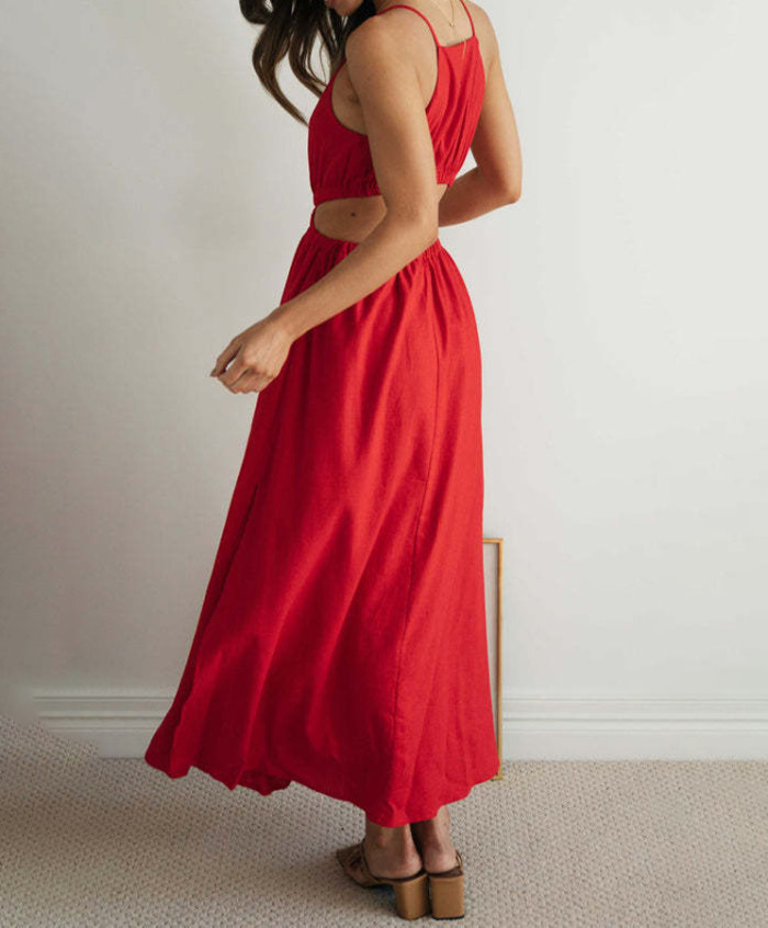 Chic Sleeveless Solid Color Slit Dress