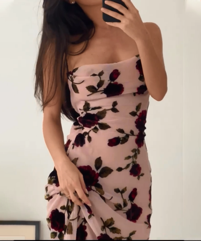 Rosa Rugosa Printing Slip Backless Dress