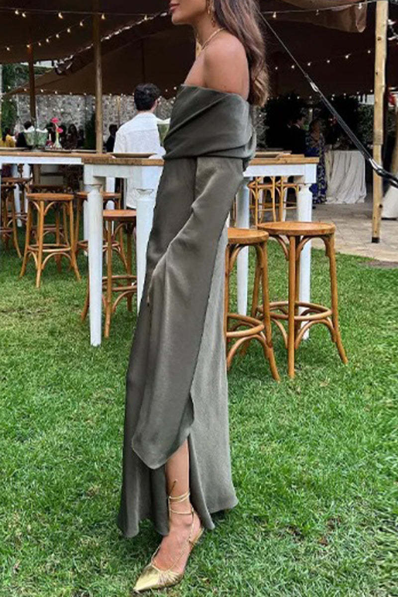 Sexy Celebrities Solid Hollowed Out Fold Off the Shoulder Wrapped Skirt Dresses main image 0