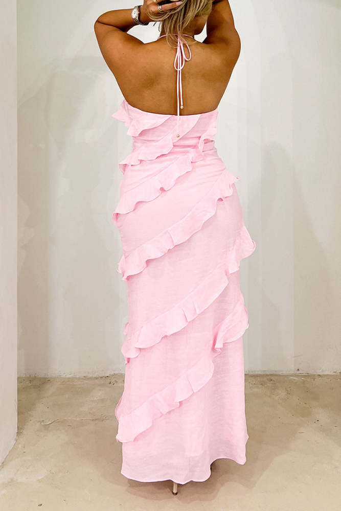 Casual Solid Frenulum Turtleneck One Step Skirt Dresses