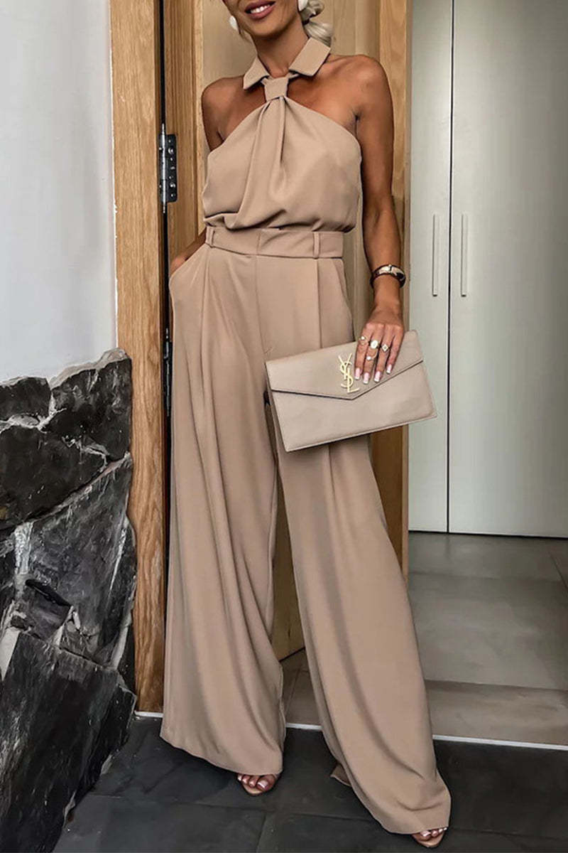 Work British Style Solid Solid Color Mandarin Collar Regular Jumpsuits