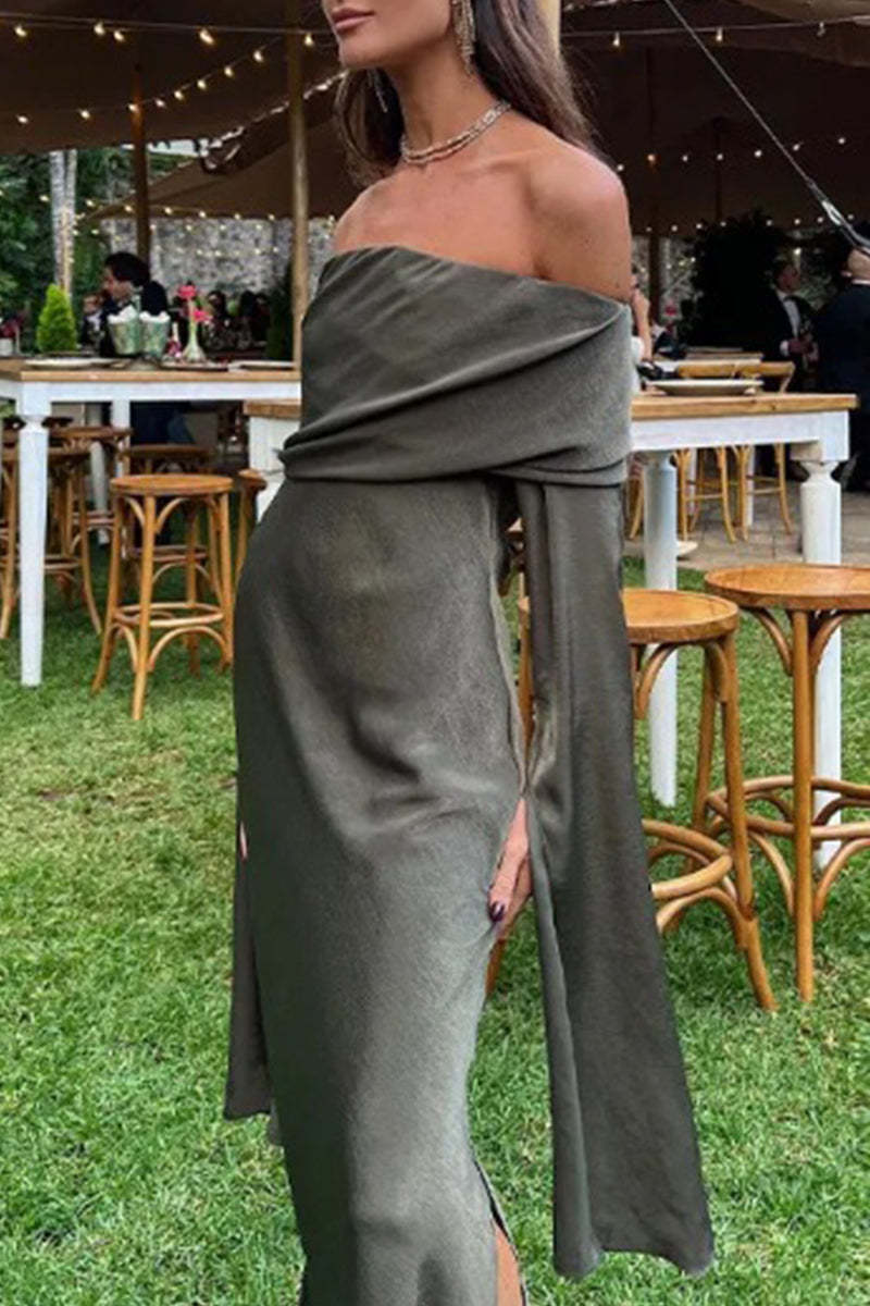 Sexy Solid Hollowed Out Off the Shoulder One Step Skirt Dresses