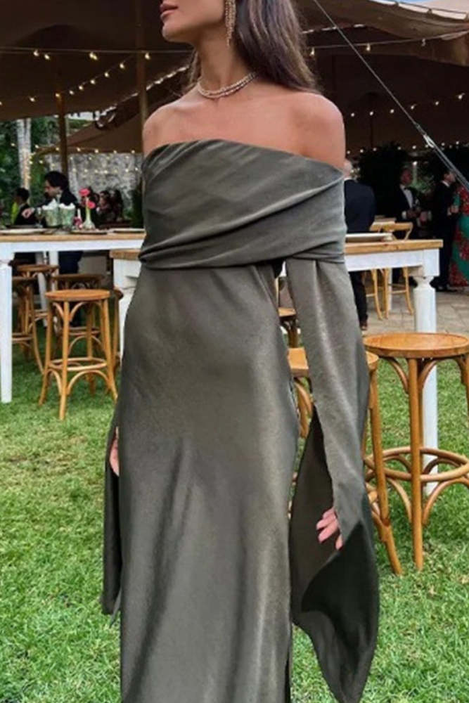 Sexy Solid Hollowed Out Off the Shoulder One Step Skirt Dresses