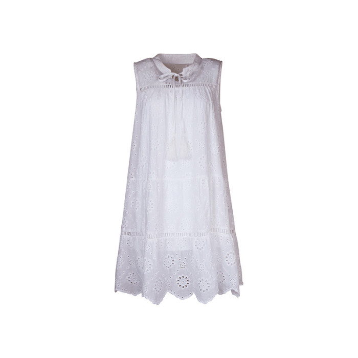 Women's Sweet Crew-Neck Solid Color Floral Hollow Out Mini Dress