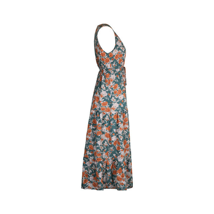 Women's Floral Dress V-Neck Sleeveless Beach Dress Holiday Dress