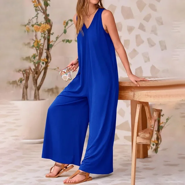 Women's American Style Solid Color Casual Summer Jumpsuit