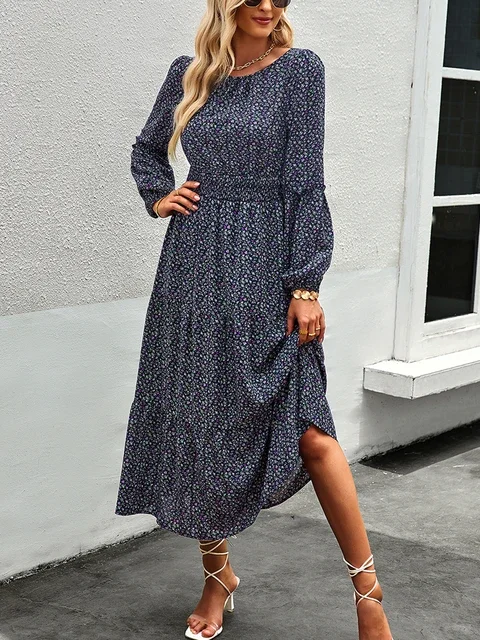 Women's Casual Outfits Midi Loose Casual O-Neck Elegant Summer Long Dress