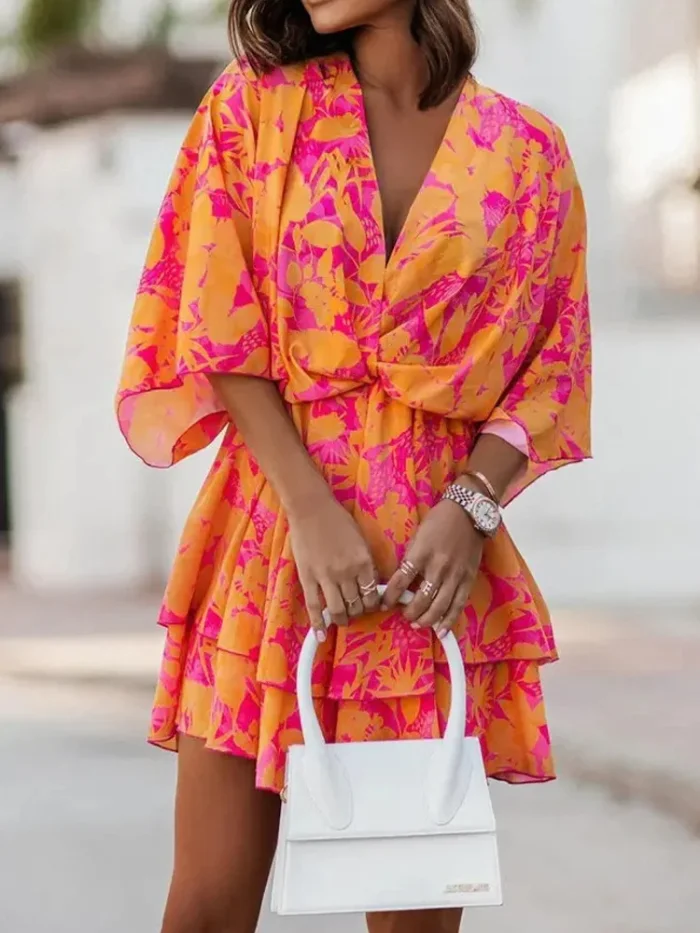 Women's Summer Half-Sleeve Floral Printed Fashion Dress
