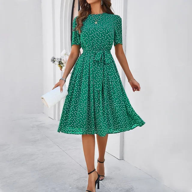 Women's O-Neck Polka Dot Printed Summer Dress