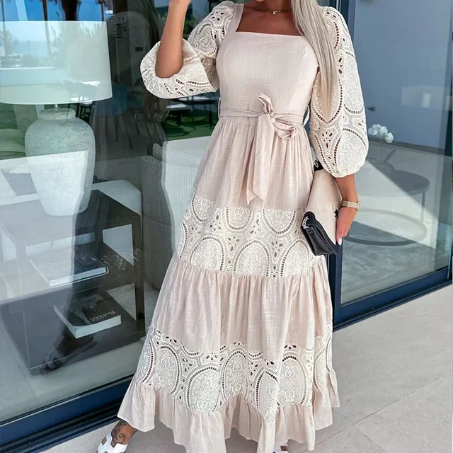 Women's Lace Retro Style Jacquard Summer Long Dress