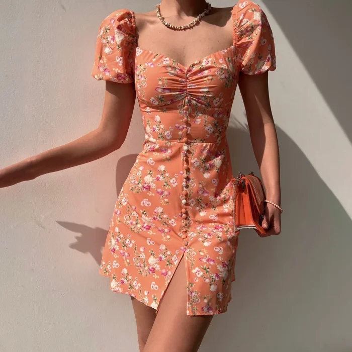 Women's Fashionable Bubble Sleeve Summer Short Dress