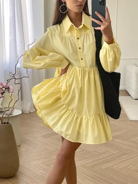 Women's Vintage Style Solid Color Summer Shirt Dress