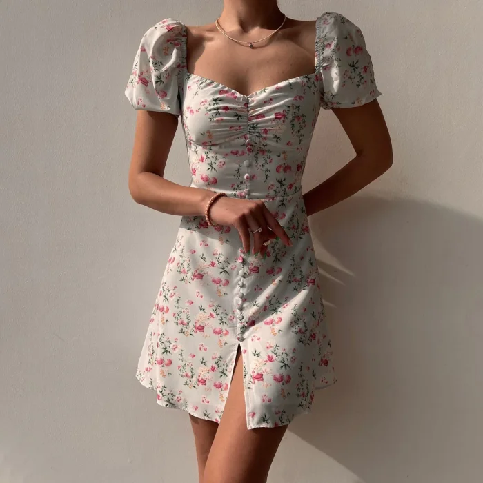 Women's Fashionable Bubble Sleeve Summer Short Dress