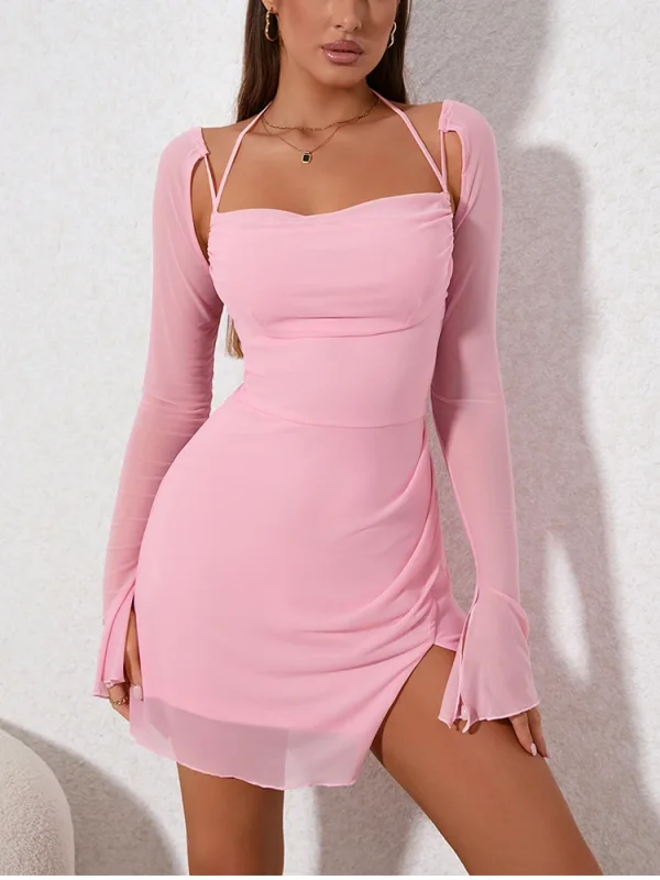 Women's Sweet Mesh Full Sleeve Summer Mini Dress