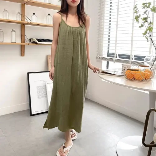 Women's Retro Style 100% Cotton Loose Long Dress