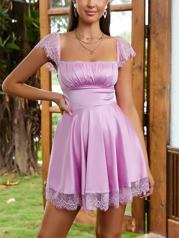 Women's Summer Satin Sweet Casual Mini Dress