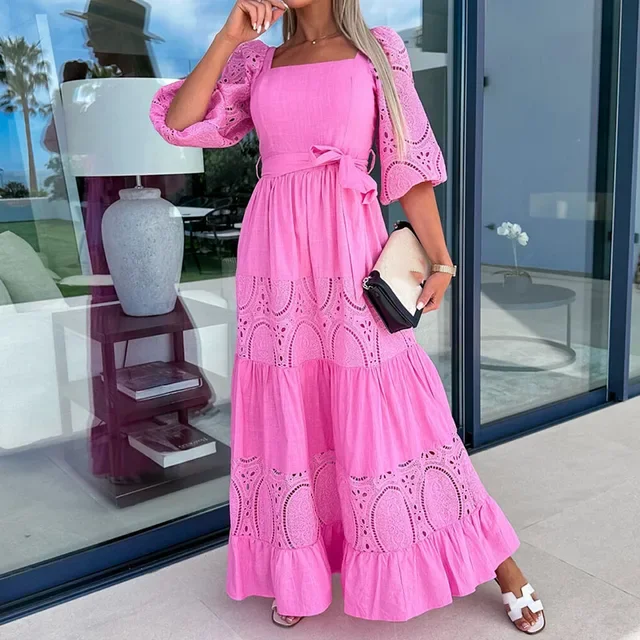 Women's Lace Retro Style Jacquard Summer Long Dress
