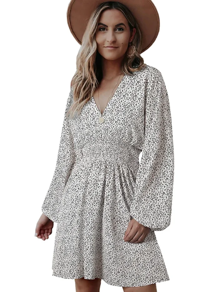 Women's Summer Fashion Lantern Sleeve A-Line Mini Dress
