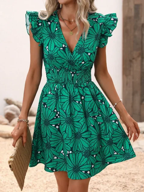 Women's V-Neck Floral Summer Mini Dress