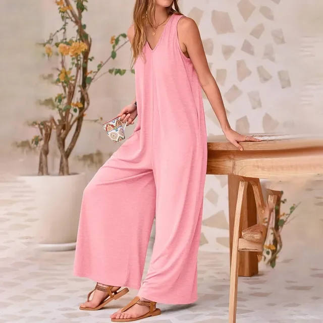 Women's American Style Solid Color Casual Summer Jumpsuit