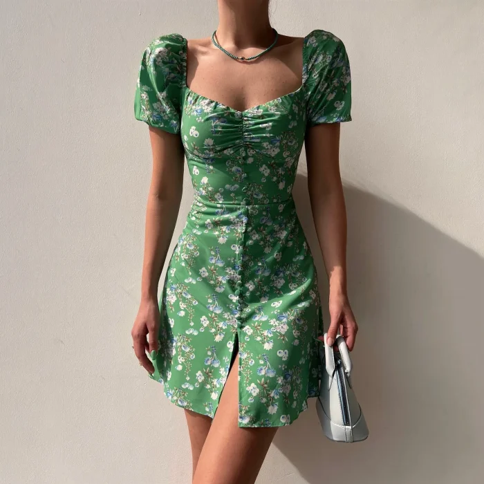 Women's Fashionable Bubble Sleeve Summer Short Dress