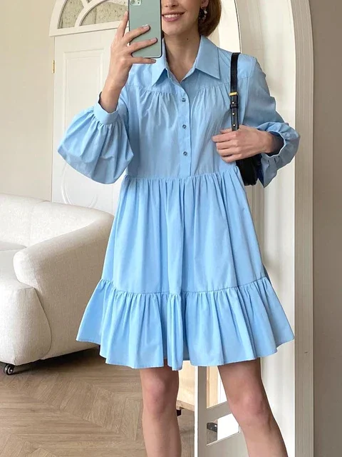 Women's Vintage Style Solid Color Summer Shirt Dress
